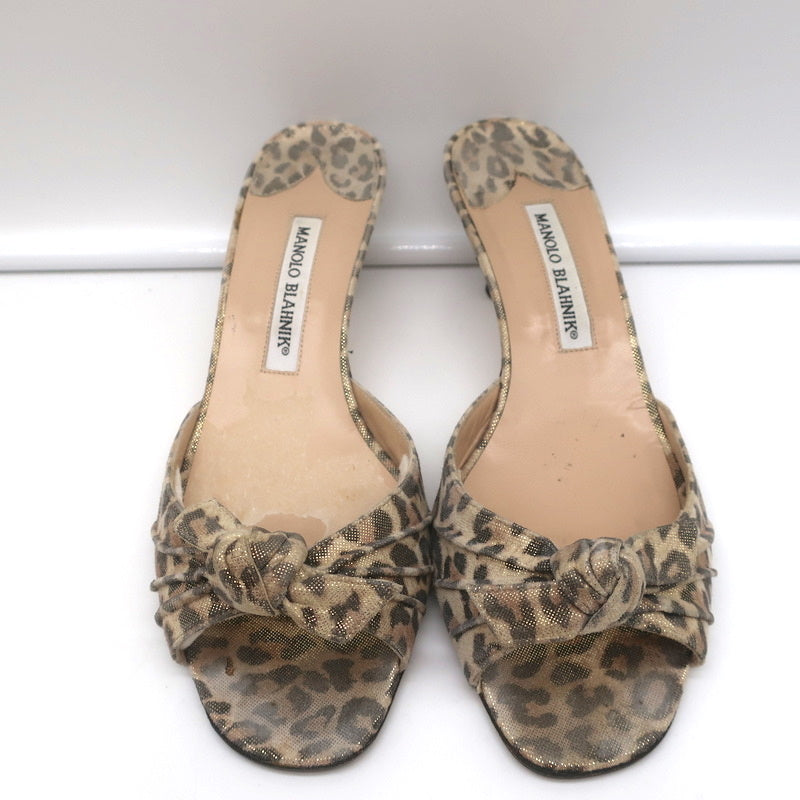 Manolo Blahnik Knot Slide Sandals Metallic Leopard Print Size 39.5 Kitten Heel product image 5, provided for visual