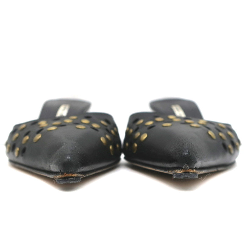 Manolo Blahnik Studded Mules Balu Black Perforated Leather Size 36.5 Kitten Heel product image 5, provided for visual