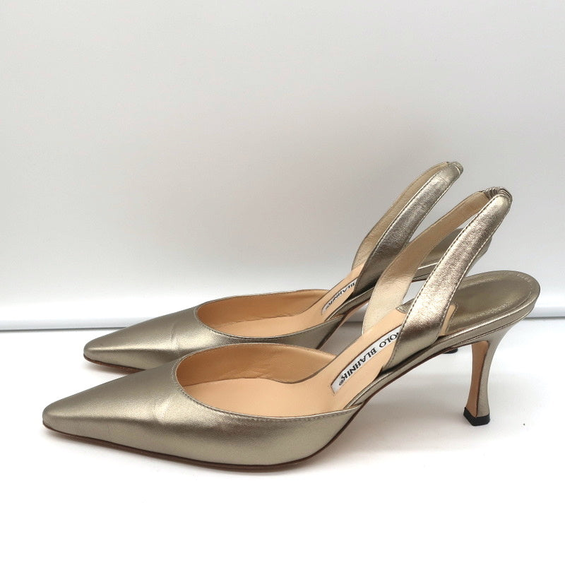 Manolo Blahnik Carolyne Slingback Pumps Gold Metallic Leather Size 38.5 product image 5, provided for visual reference and