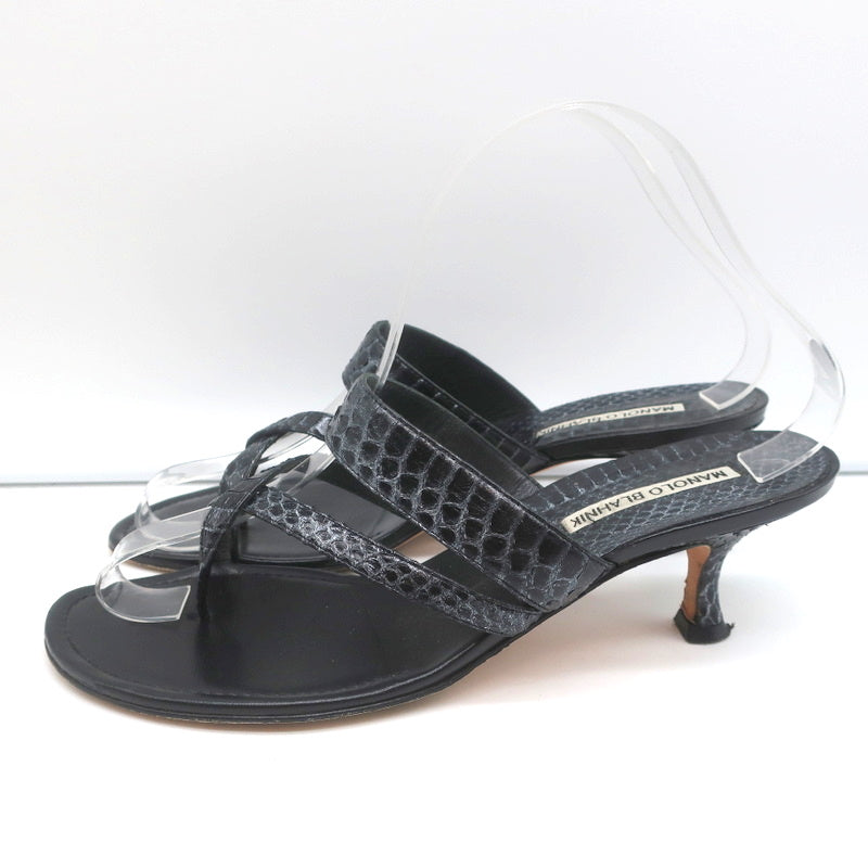 Manolo Blahnik Susa Thong Sandals Black Snakeskin Size 38.5 Kitten Heel Slides product image 5, provided for visual