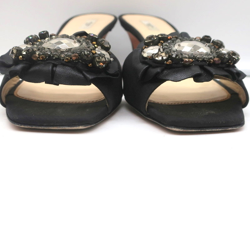 Prada Mules Black Embellished Leather & Faille Size 38 Open Toe Sandals product image 5, provided for visual reference and