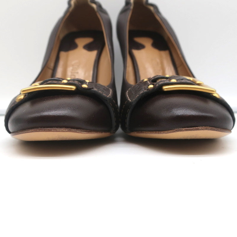 Chloe Buckle Wedge Pumps Dark Brown Leather Size 40 product image 5, provided for visual reference and product detail review