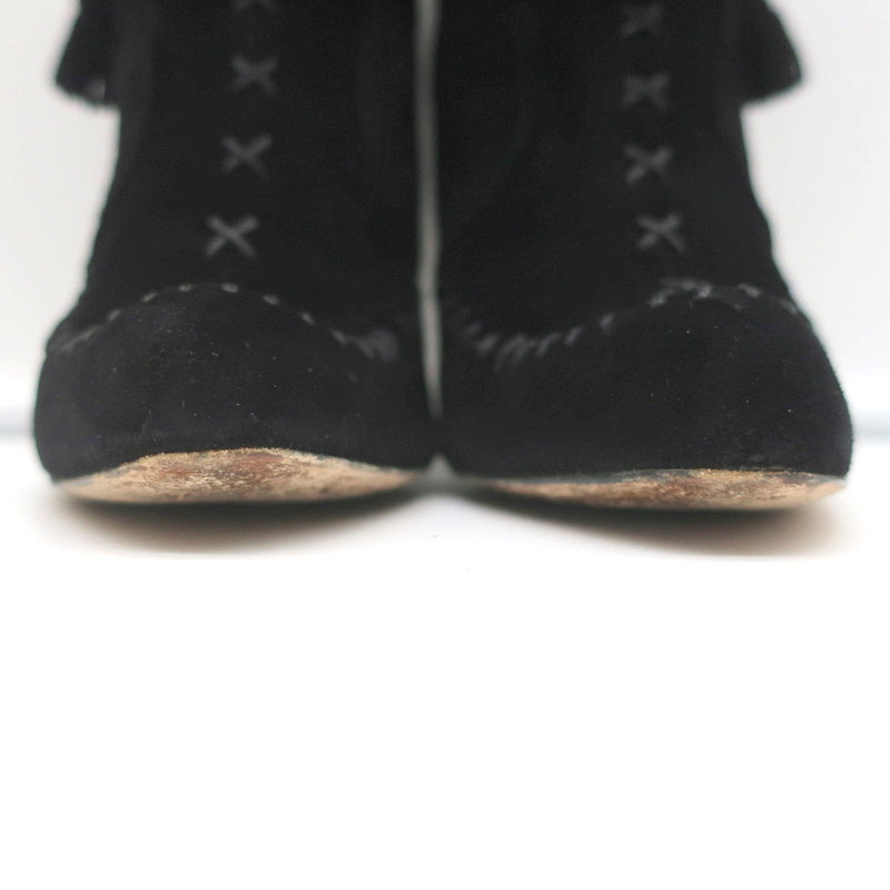 Manolo Blahnik Tassel Ankle Boots Black Suede Size 37 High Heel Booties product image 5, provided for visual reference and