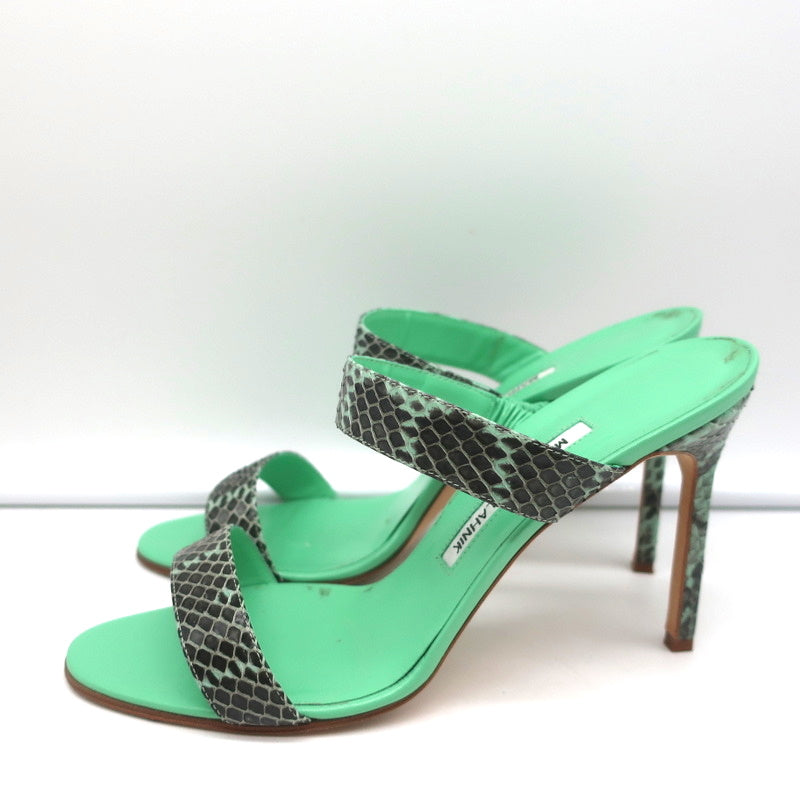 Manolo Blahnik Muluca Double-Band Slide Sandals Mint Snakeskin Size 38.5 product image 5, provided for visual reference and
