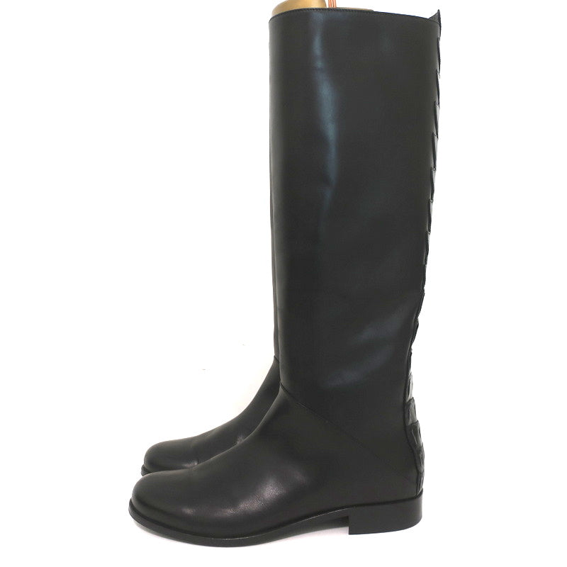 Fendi Riding Boots Black Croc-Trim Leather Size 36 Flat Knee High Boots product image 5, provided for visual reference and