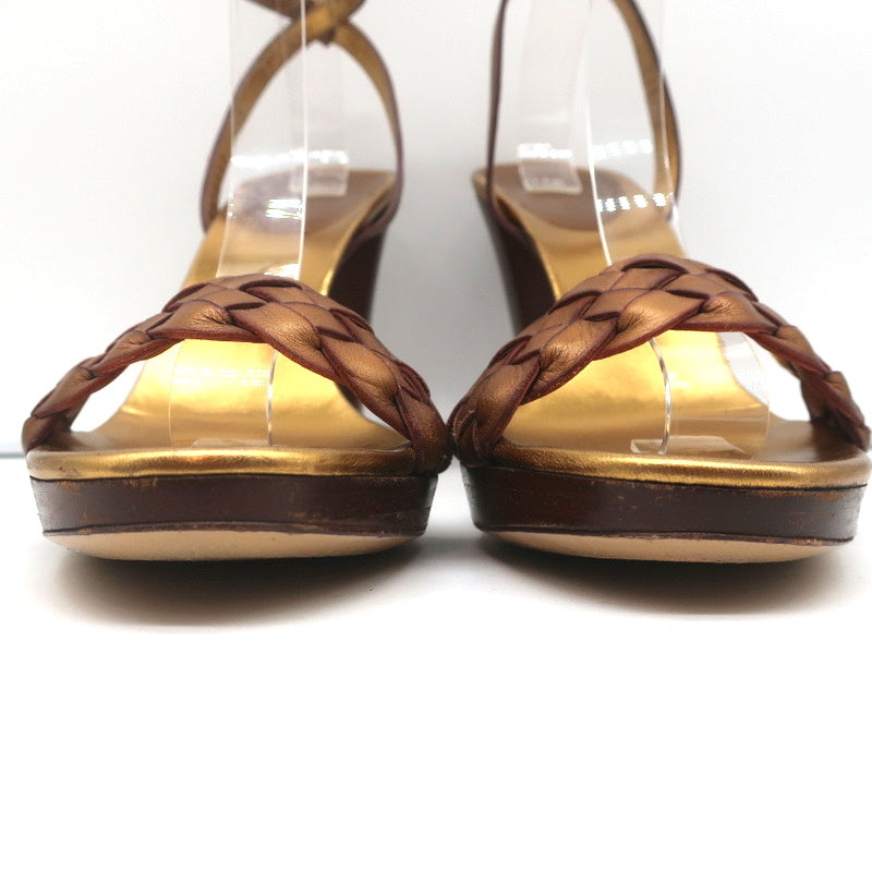 Gucci Braided Platform Sandals Bronze Metallic Leather Size 9.5 Ankle Strap Heel product image 5, provided for visual