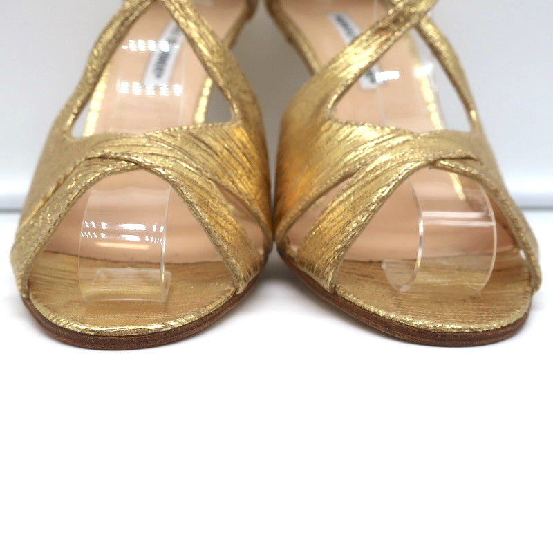 Manolo Blahnik Crisscross Sandals Metallic Gold Size 38.5 Peep Toe Heels NEW product image 4, provided for visual reference