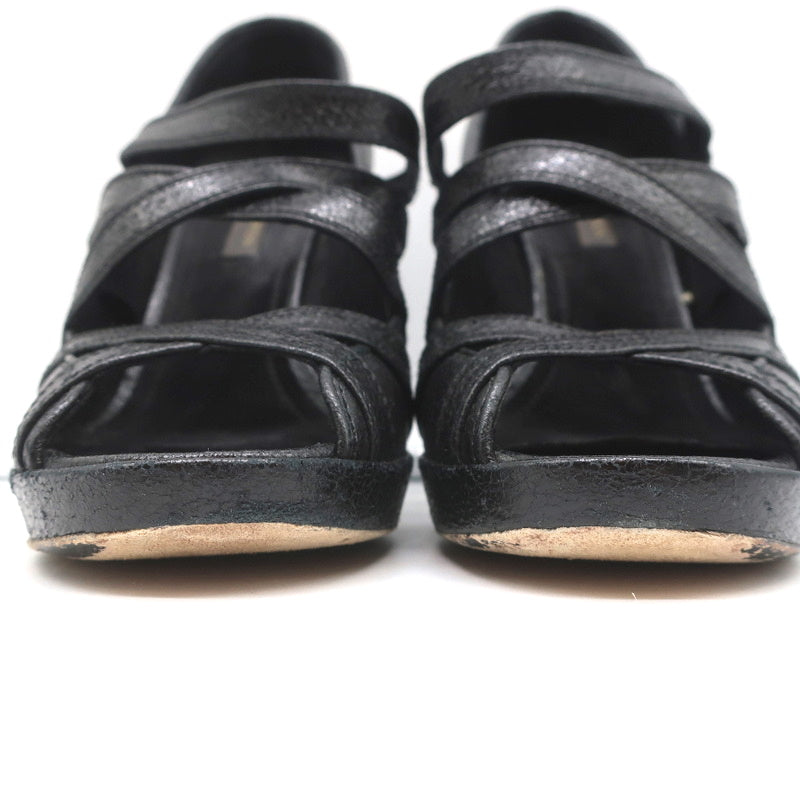 Louis Vuitton Ball Whip Crisscross Pumps Black Leather Size 35.5 Open Toe Heels product image 5, provided for visual