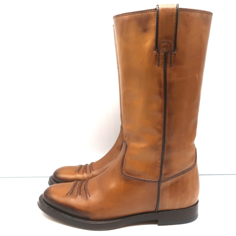 Gucci Riding Boots Brown Burnished Leather Size 37 Mid Calf Flat product image 5, provided for visual reference and product