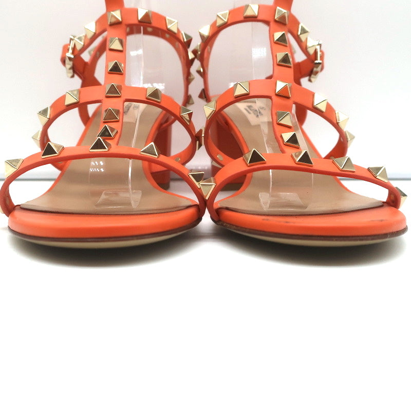 Valentino Rockstud Ankle Strap Sandals Orange Leather Size 40 Open Toe Heels NEW product image 5, provided for visual