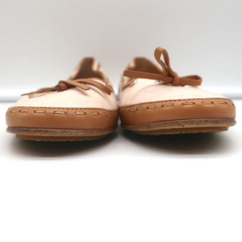 Laced Bow Ballet Flats Very Light Pink Canvas & Tan Leather Size 39.5 product image 5, provided for visual reference and