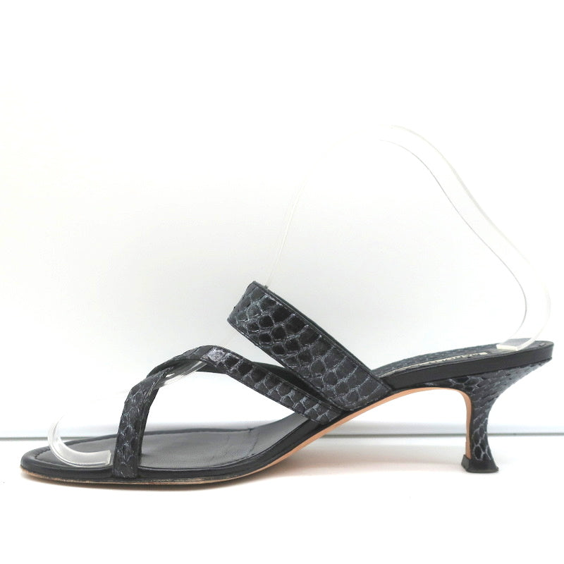 Manolo Blahnik Susa Thong Sandals Black Snakeskin Size 38.5 Kitten Heel Slides product image 6, provided for visual