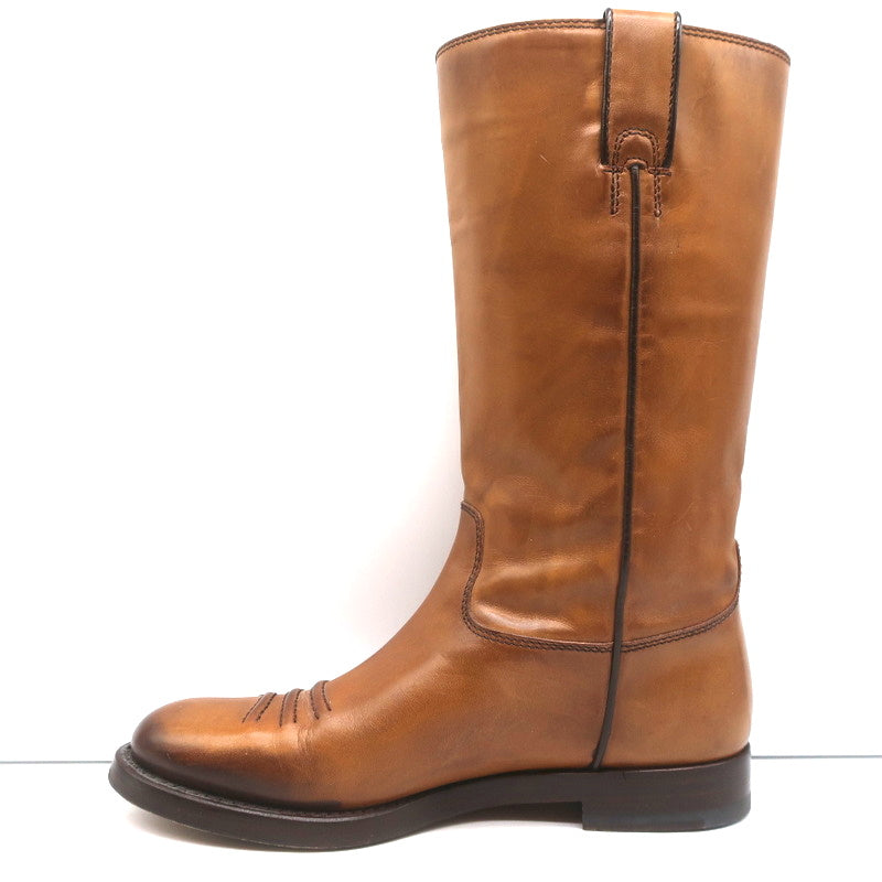 Gucci Riding Boots Brown Burnished Leather Size 37 Mid Calf Flat product image 6, provided for visual reference and product
