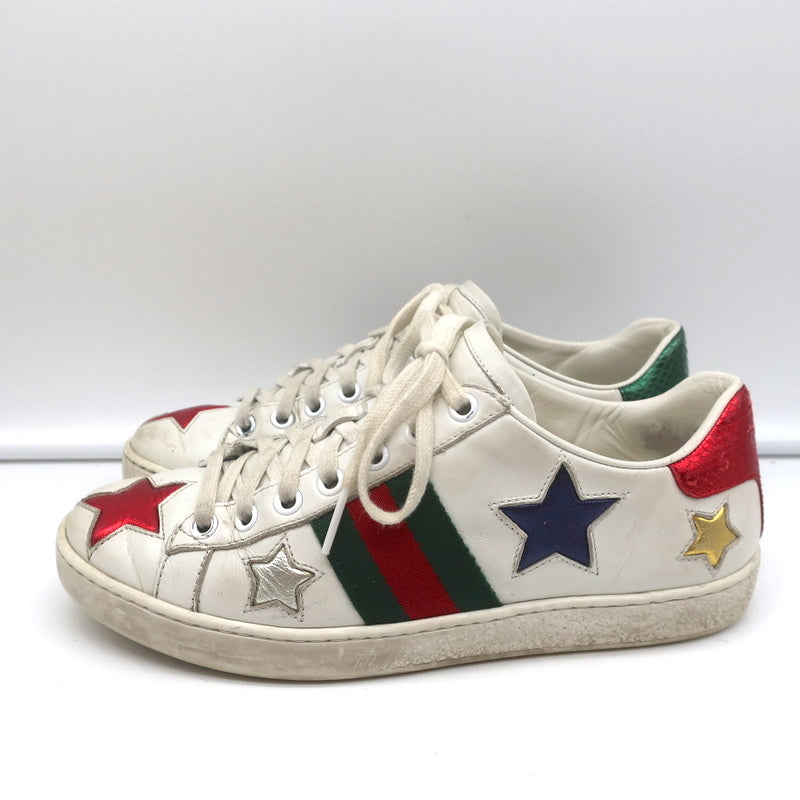 Gucci Ace Stars Low Top Sneakers White & Metallic Leather Size 36 product image 6, provided for visual reference and product