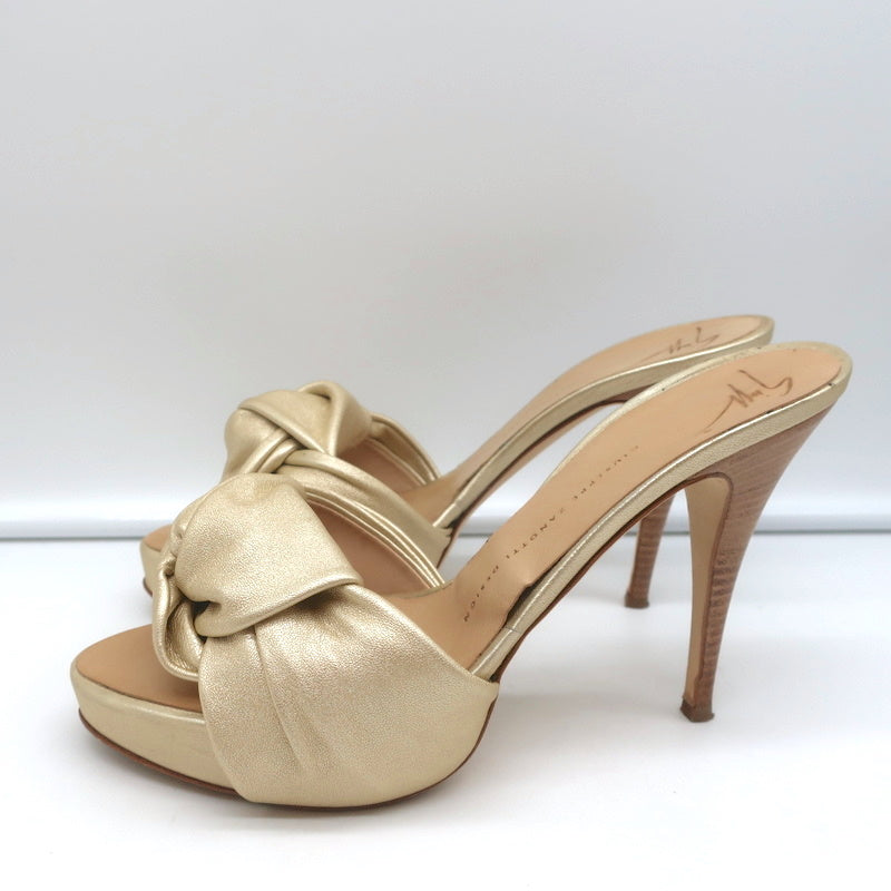 Giuseppe Zanotti Knotted Platform Mule Sandals Gold Metallic Leather Size 38.5 product image 6, provided for visual