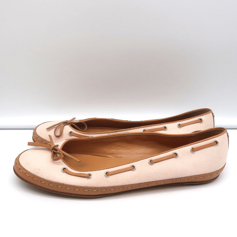 Laced Bow Ballet Flats Very Light Pink Canvas & Tan Leather Size 39.5 product image 6, provided for visual reference and