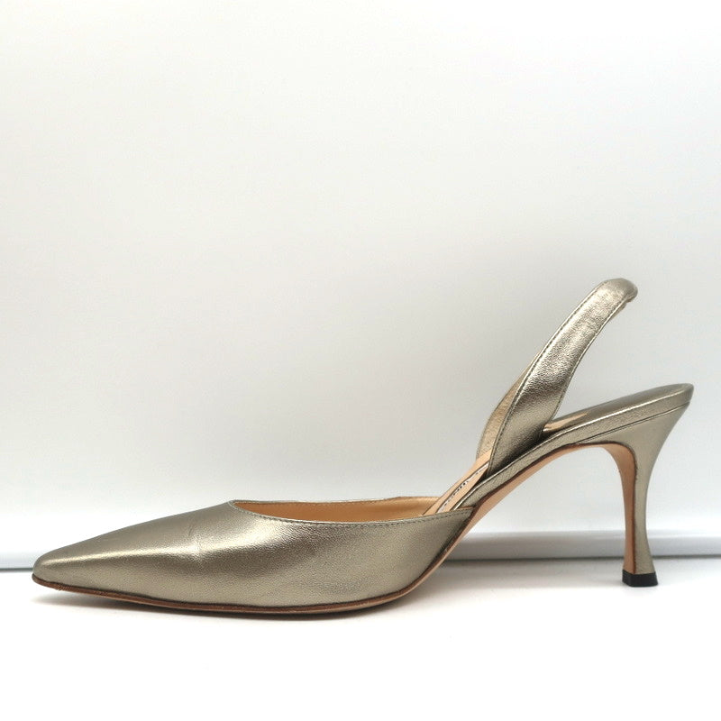 Manolo Blahnik Carolyne Slingback Pumps Gold Metallic Leather Size 38.5 product image 6, provided for visual reference and