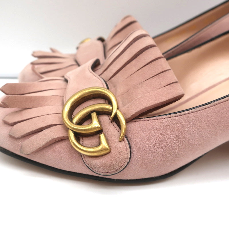 Gucci Marmont Mid-Heel Pumps Light Pink Fringed Suede Size 38 product image 6, provided for visual reference and product