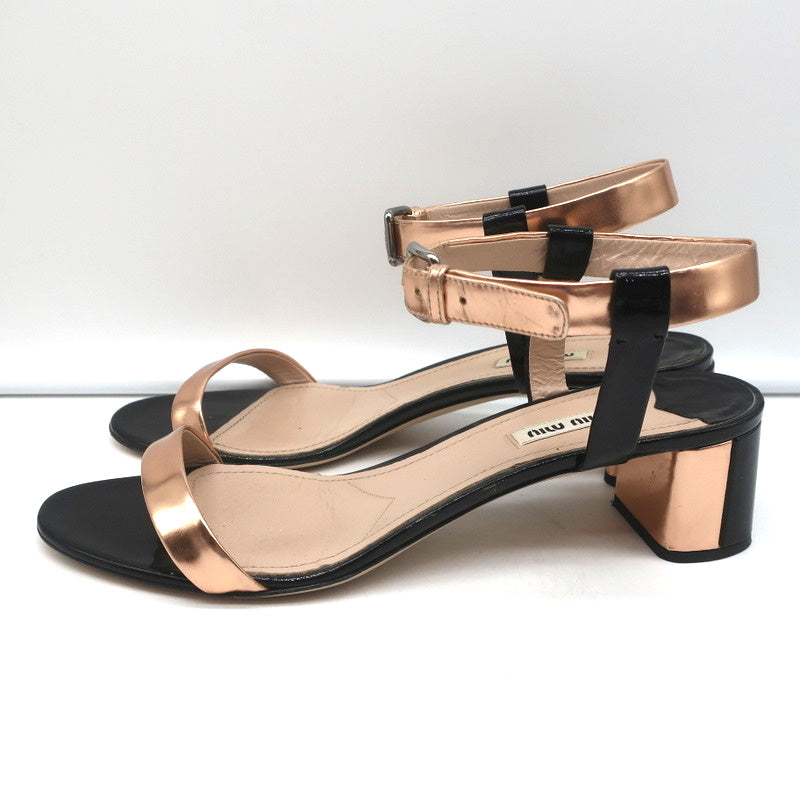 Miu Miu Bicolor Ankle Strap Sandals Metallic Rose Gold & Black Patent Size 41 product image 6, provided for visual reference