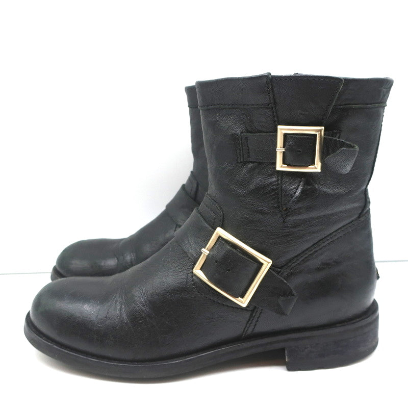 Jimmy Choo Youth Biker Boots Black Leather Size 38 Buckled Ankle Boots product image 6, provided for visual reference and