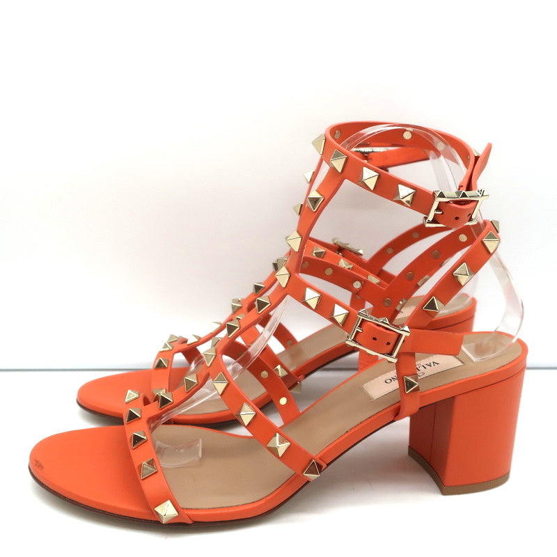 Valentino Rockstud Ankle Strap Sandals Orange Leather Size 40 Open Toe Heels NEW product image 6, provided for visual