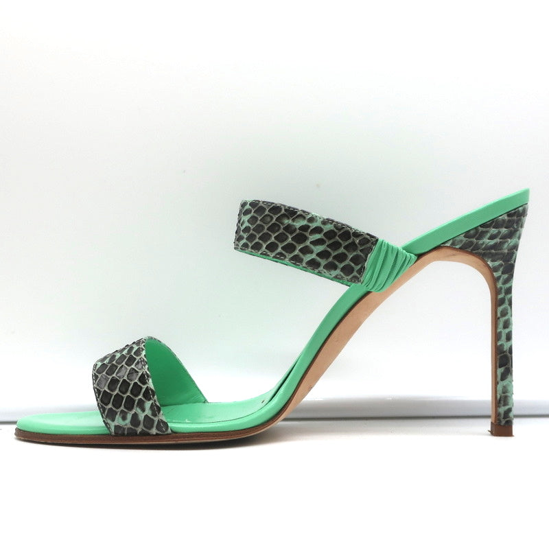 Manolo Blahnik Muluca Double-Band Slide Sandals Mint Snakeskin Size 38.5 product image 6, provided for visual reference and