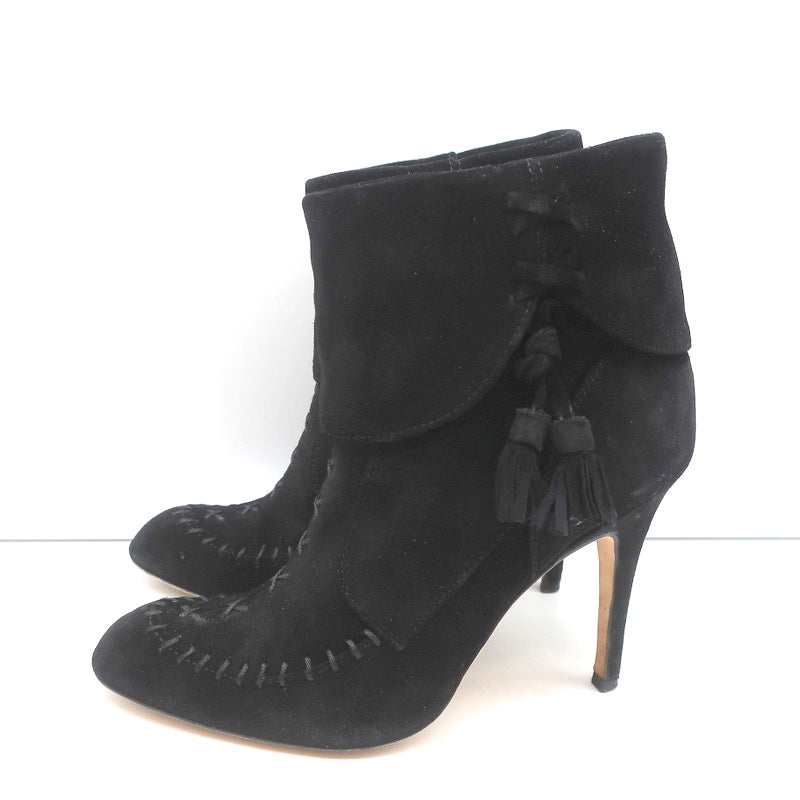 Manolo Blahnik Tassel Ankle Boots Black Suede Size 37 High Heel Booties product image 6, provided for visual reference and