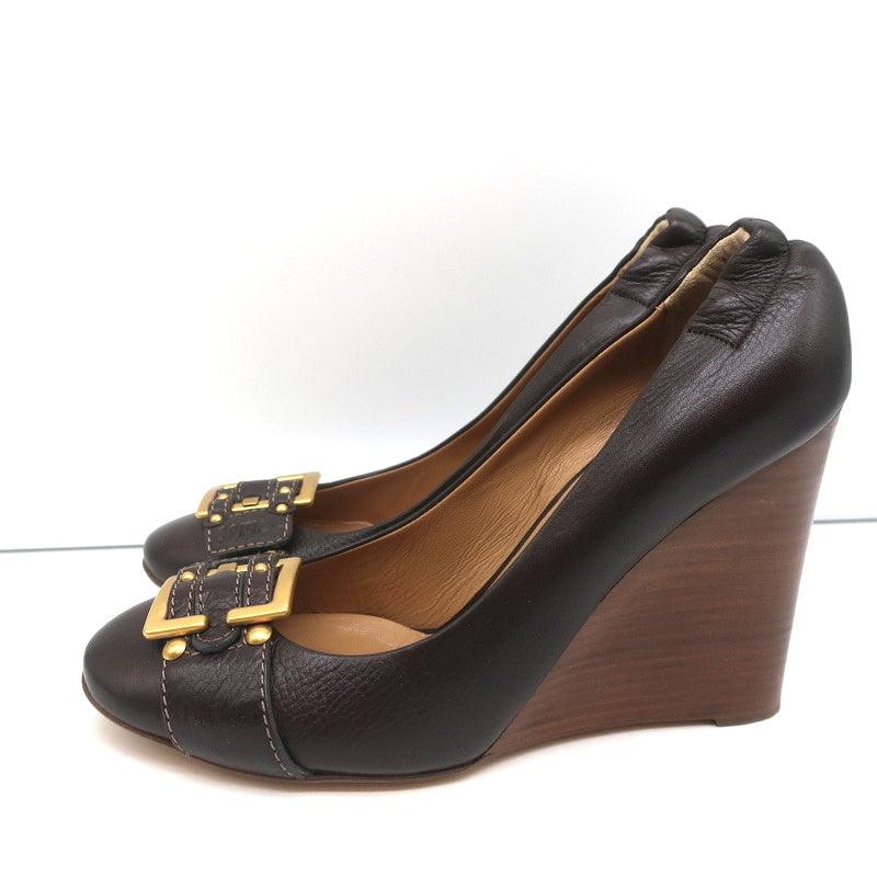 Chloe Buckle Wedge Pumps Dark Brown Leather Size 40 product image 6, provided for visual reference and product detail review