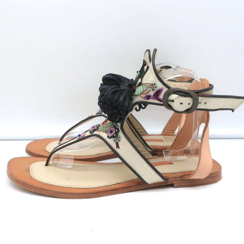 Meher Kakalia Tiki Sofia Tassel Sandals Beaded Embroidered Leather Size 41 product image 6, provided for visual reference