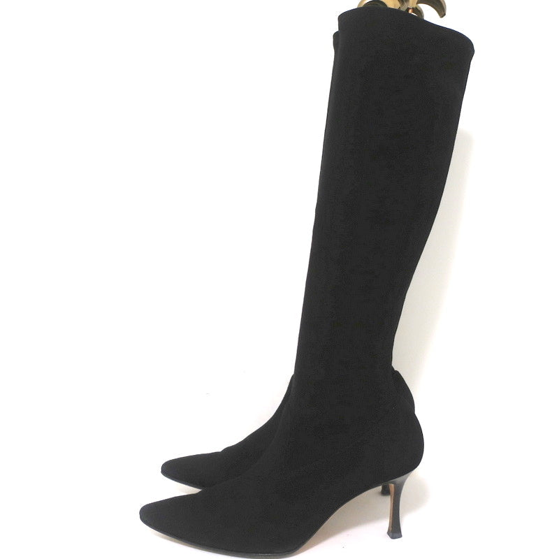 Manolo Blahnik Pascalare Knee High Boots Black Stretch Suede Size 38.5 product image 6, provided for visual reference and
