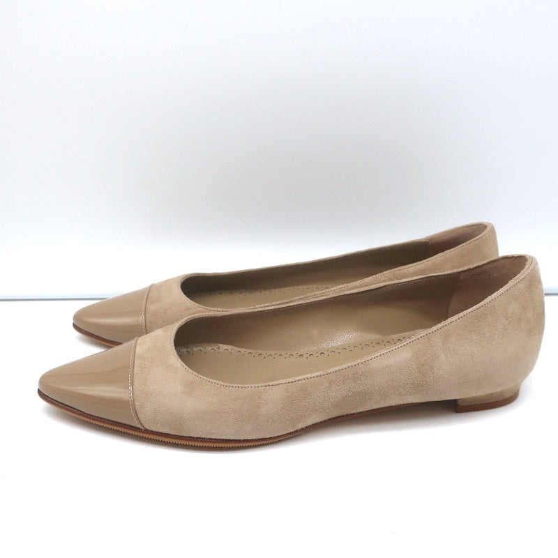 Manolo Blahnik Bipunta Cap Toe Flats Taupe Suede & Patent Leather Size 36 NEW product image 6, provided for visual reference