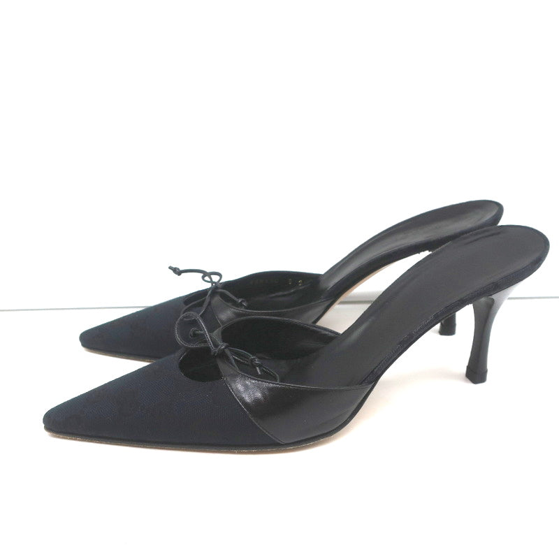 Gucci Bow Mules Black Monogram Canvas & Leather Size 8 Pointed Toe Heels product image 6, provided for visual reference and