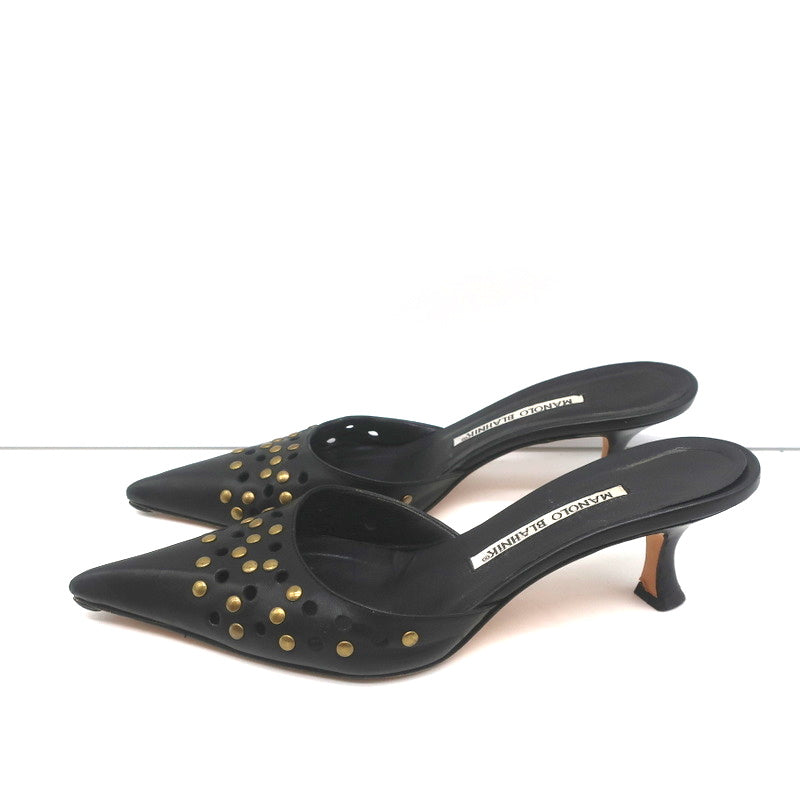 Manolo Blahnik Studded Mules Balu Black Perforated Leather Size 36.5 Kitten Heel product image 6, provided for visual