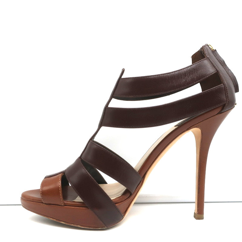 Christian Dior Platform Caged Sandals Brown Leather Size 38.5 Peep Toe Heels product image 5, provided for visual reference