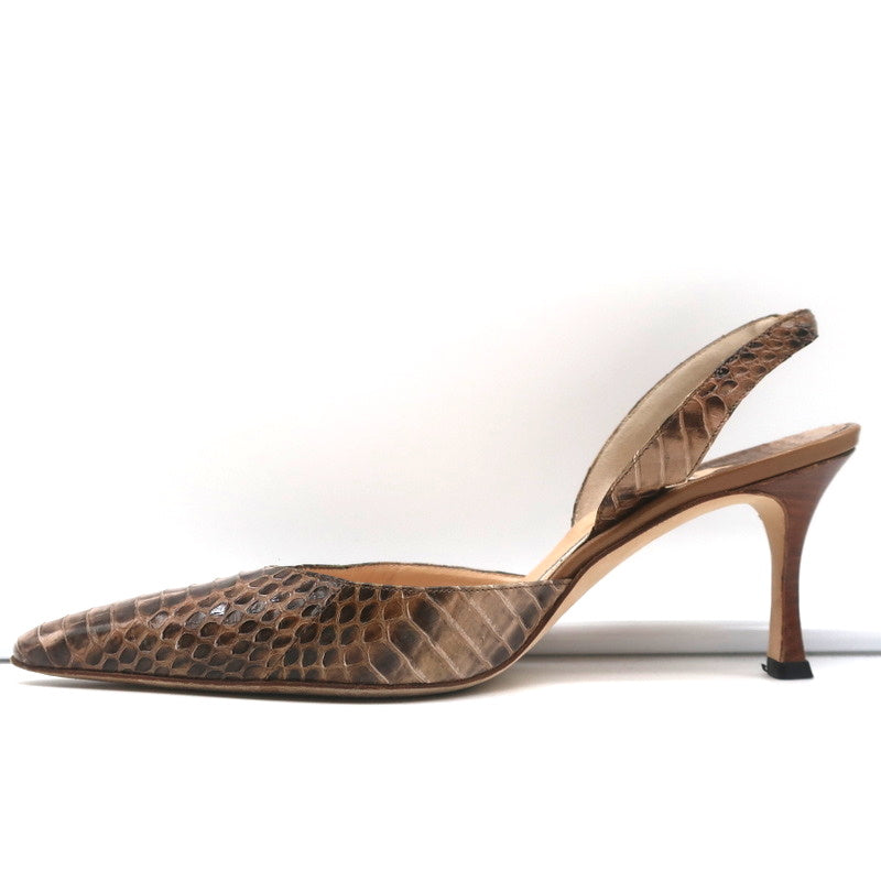 Manolo Blahnik Carolyne Slingback Pumps Brown Snakeskin Size 38.5 Pointed Toe product image 6, provided for visual reference