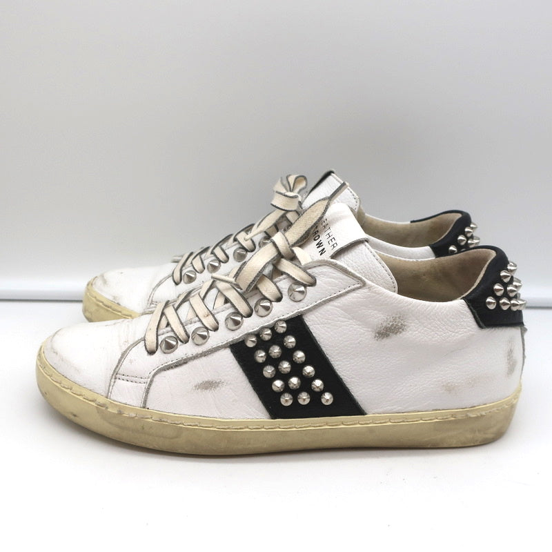 Leather Crown Iconic Stud Low Top Sneakers White & Black Leather Size 38 product image 6, provided for visual reference and