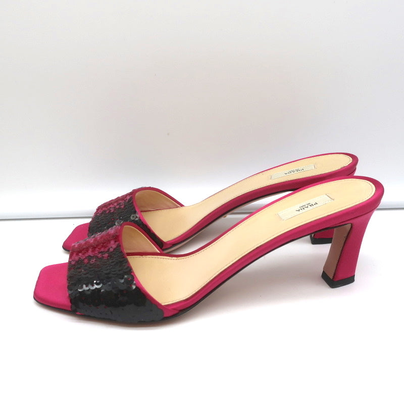 Prada Ombre Sequin Mules Fuchsia Satin Size 38 Open Toe Slide Sandals product image 6, provided for visual reference and