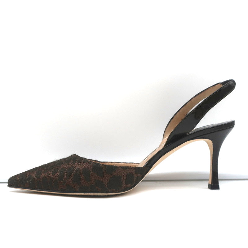 Manolo Blahnik Carolyne Slingback Pumps Leopard Jacquard & Patent Size 38.5 product image 6, provided for visual reference