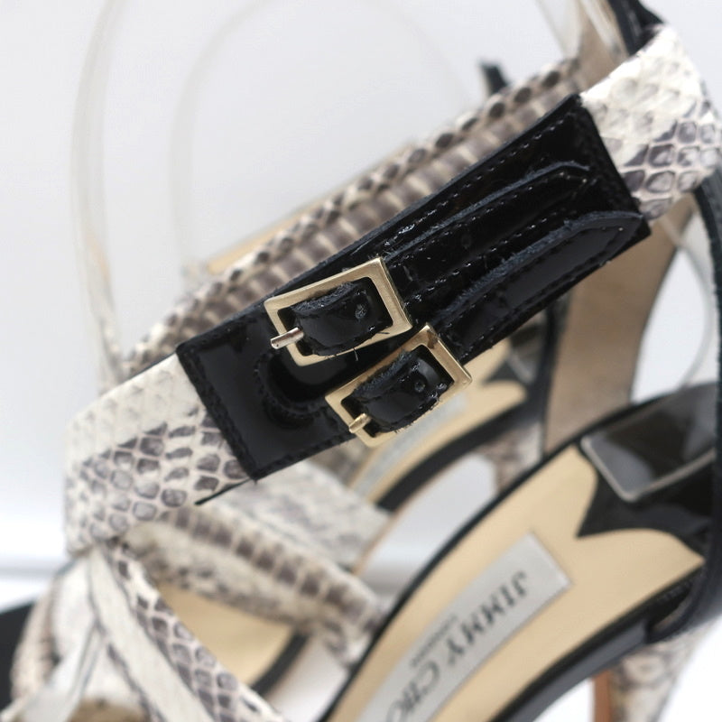 Jimmy Choo Crisscross Sandals Cream Snakeskin & Black Patent Leather Size 39 product image 6, provided for visual reference