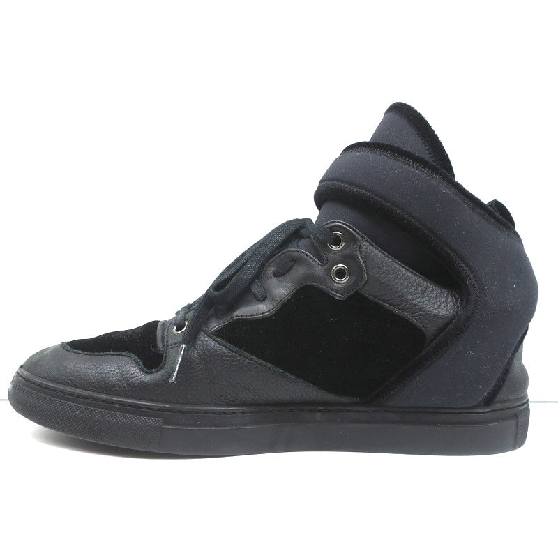 Balenciaga High Top Sneakers Black Leather & Velvet Size 40 product image 6, provided for visual reference and product