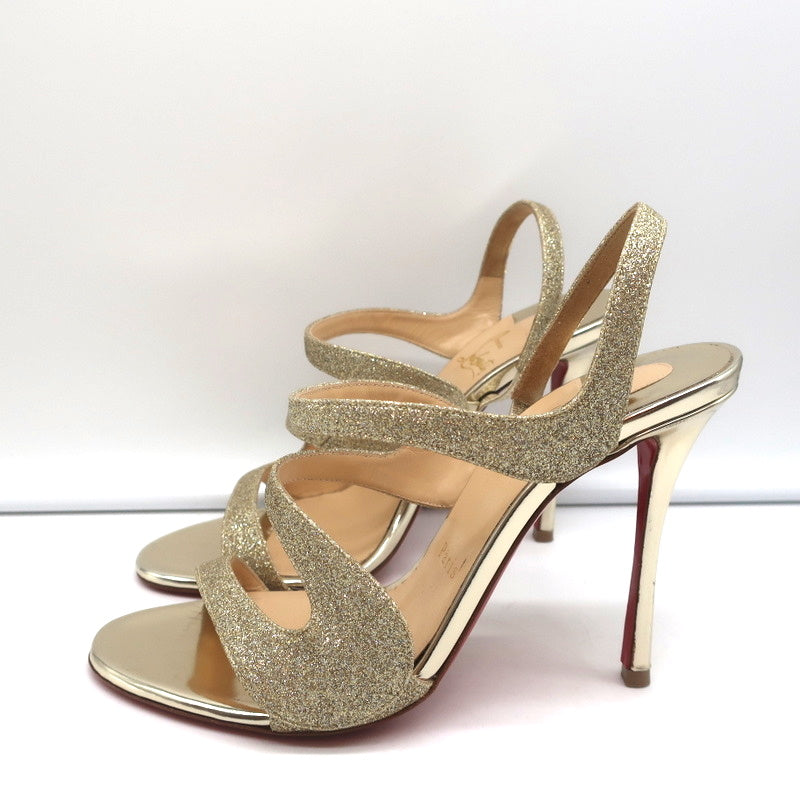 Christian Louboutin Vavazou Asymmetric Sandals Gold Glitter & Leather Size 38 product image 6, provided for visual reference