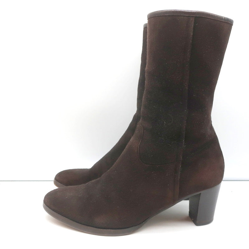 Loro Piana Mid-Heel Ankle Boots Dark Brown Leather-Trim Suede Size 37.5 product image 6, provided for visual reference and