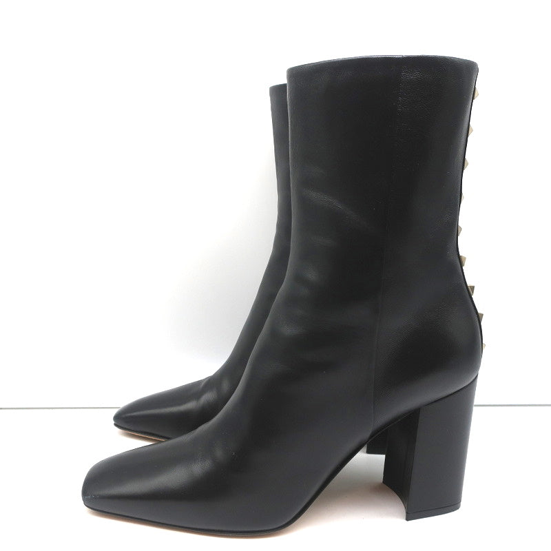 Valentino Rockstud Trim Mid-Calf Boots Black Leather Size 38 High Heel product image 6, provided for visual reference and