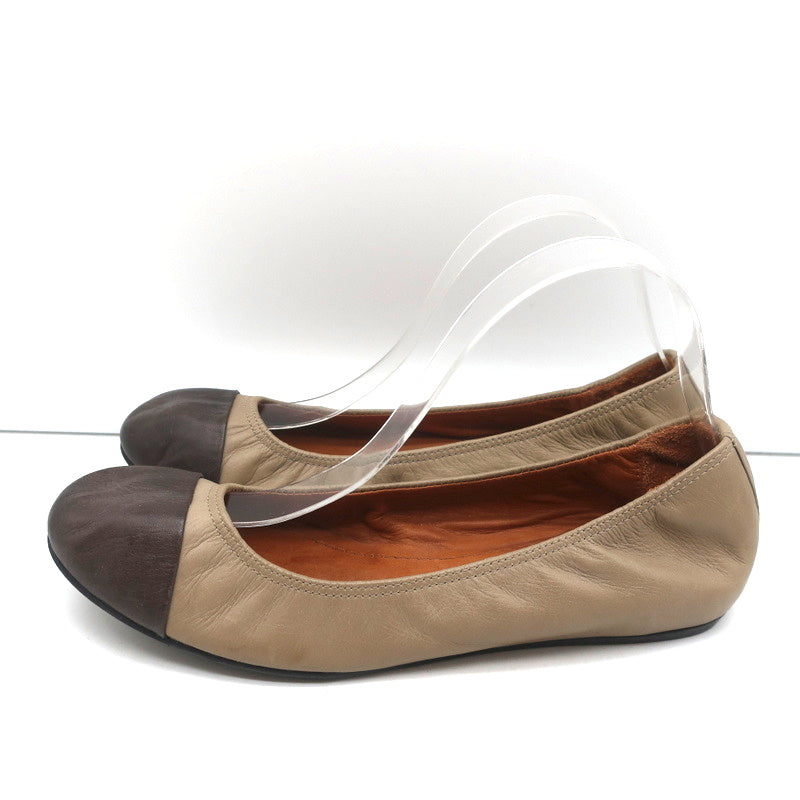 Lanvin Cap Toe Ballet Flats Taupe/Brown Two-Tone Leather Size 38.5 product image 6, provided for visual reference and