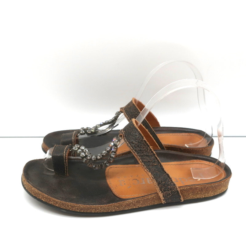 Pedro Garcia Crystal T-Strap Sandals Dark Brown Leather Size 37 Toe Ring Slides product image 6, provided for visual