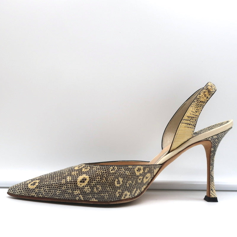 Manolo Blahnik Carolyne Slingback Pumps Ivory Lizard Size 38.5 Pointed Toe Heels product image 6, provided for visual