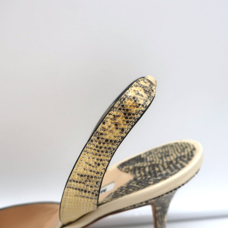 Manolo Blahnik Carolyne Slingback Pumps Ivory Lizard Size 38.5 Pointed Toe Heels product image 7, provided for visual