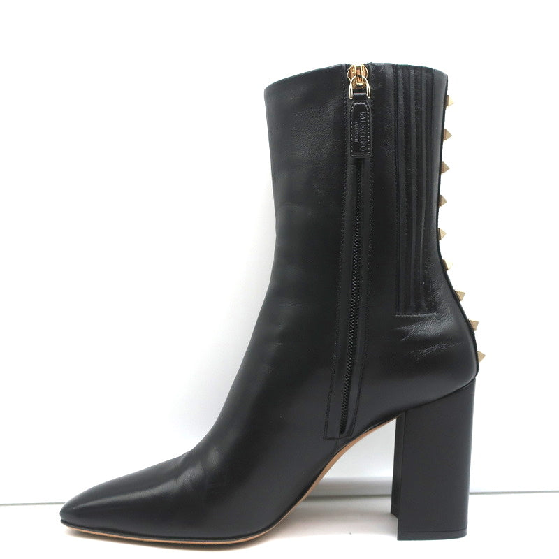 Valentino Rockstud Trim Mid-Calf Boots Black Leather Size 38 High Heel product image 7, provided for visual reference and