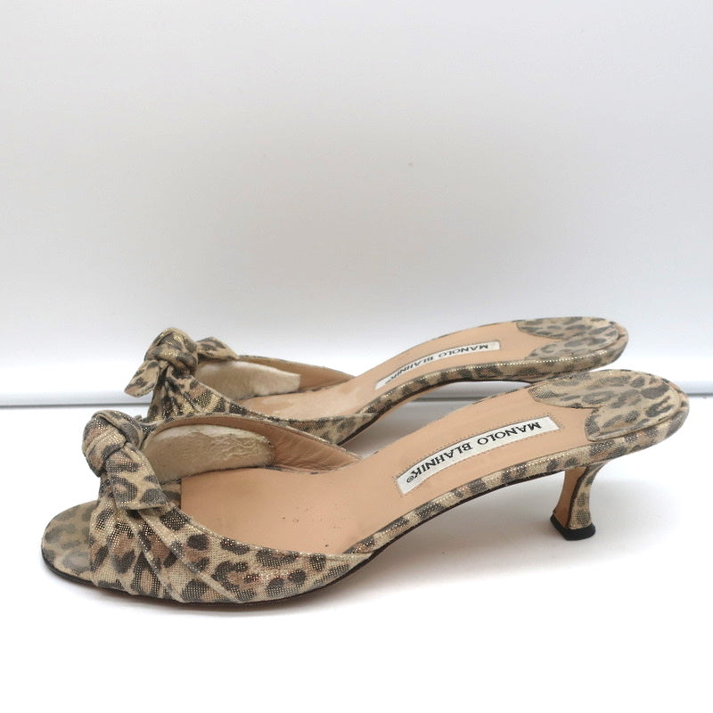 Manolo Blahnik Knot Slide Sandals Metallic Leopard Print Size 39.5 Kitten Heel product image 7, provided for visual