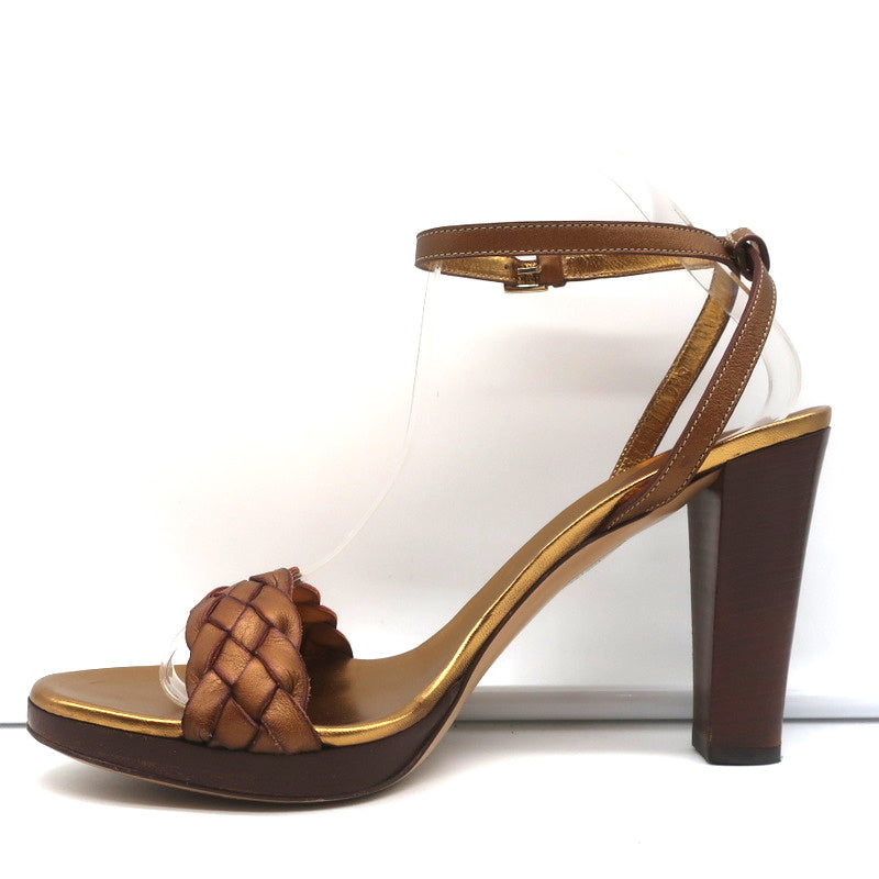 Gucci Braided Platform Sandals Bronze Metallic Leather Size 9.5 Ankle Strap Heel product image 7, provided for visual